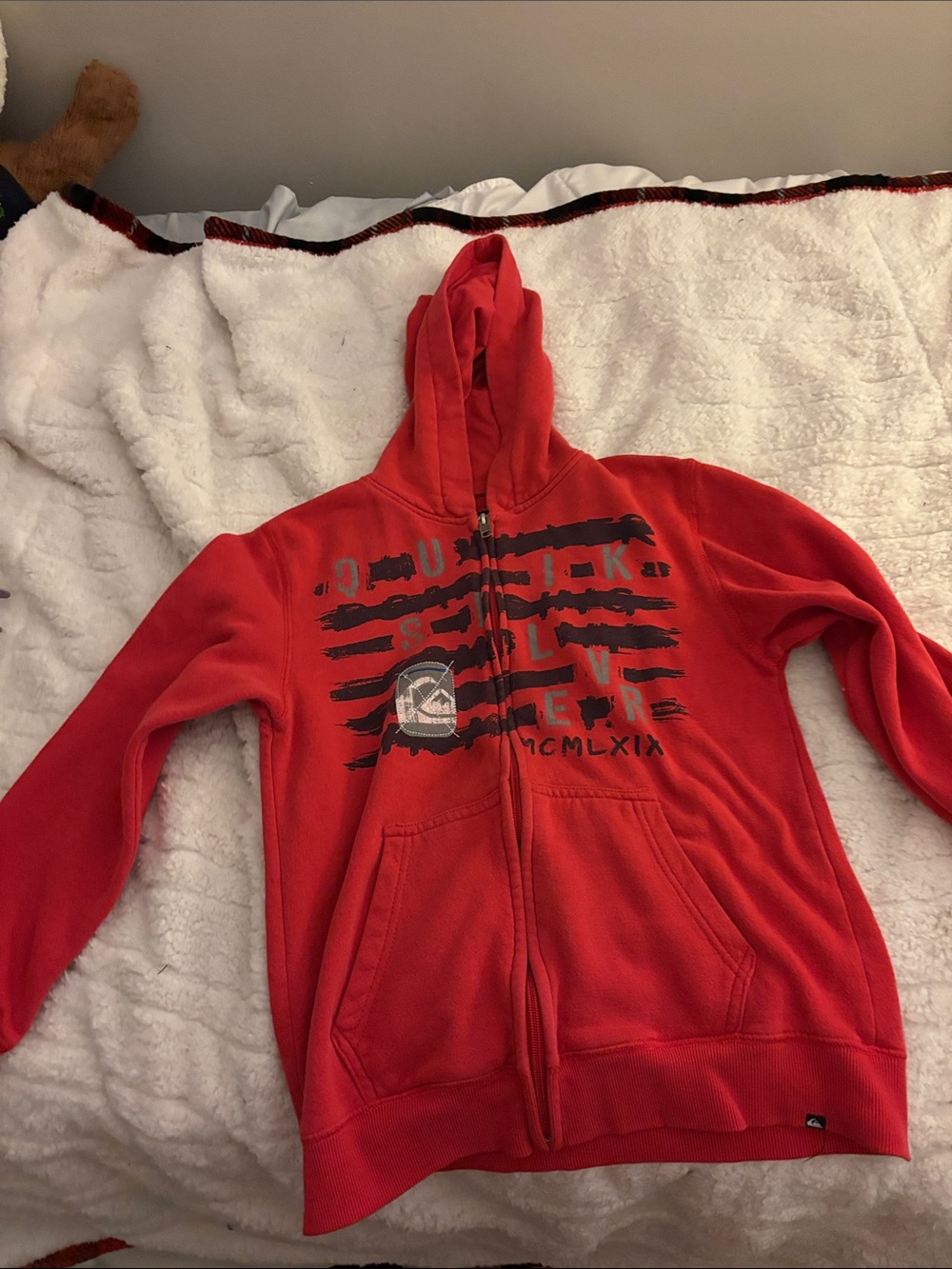 Quiksilver Red Zip Hoodie with Black Logo